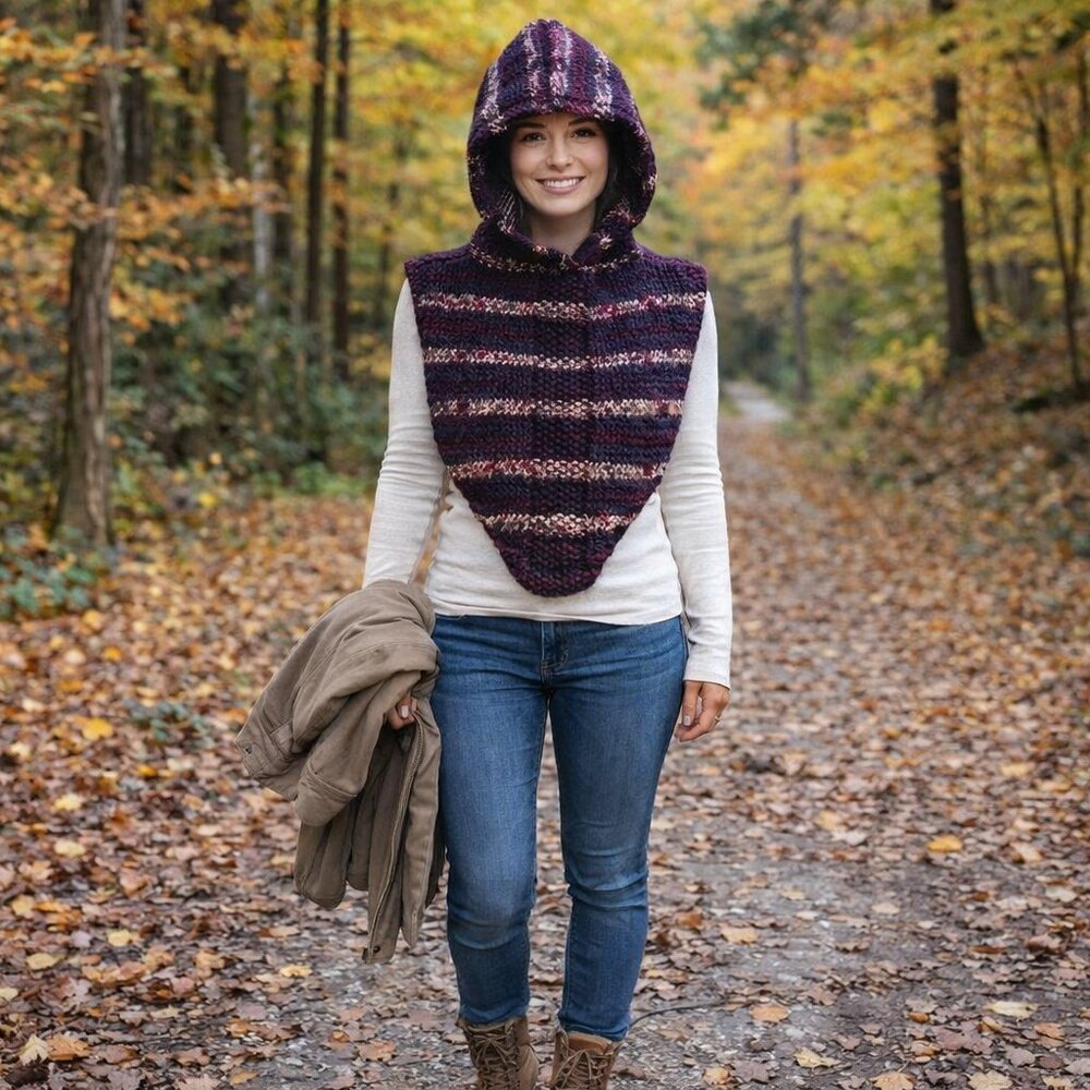 Hand Crafted Knit Balaclava Hoodie Hat Cowl Essential Hood Warm Fall Winter